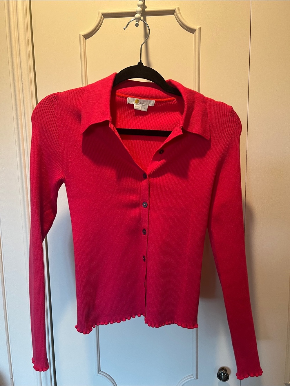 NWOT Boden Bright Pink Ribbed Button-Front cardigan collared sweater